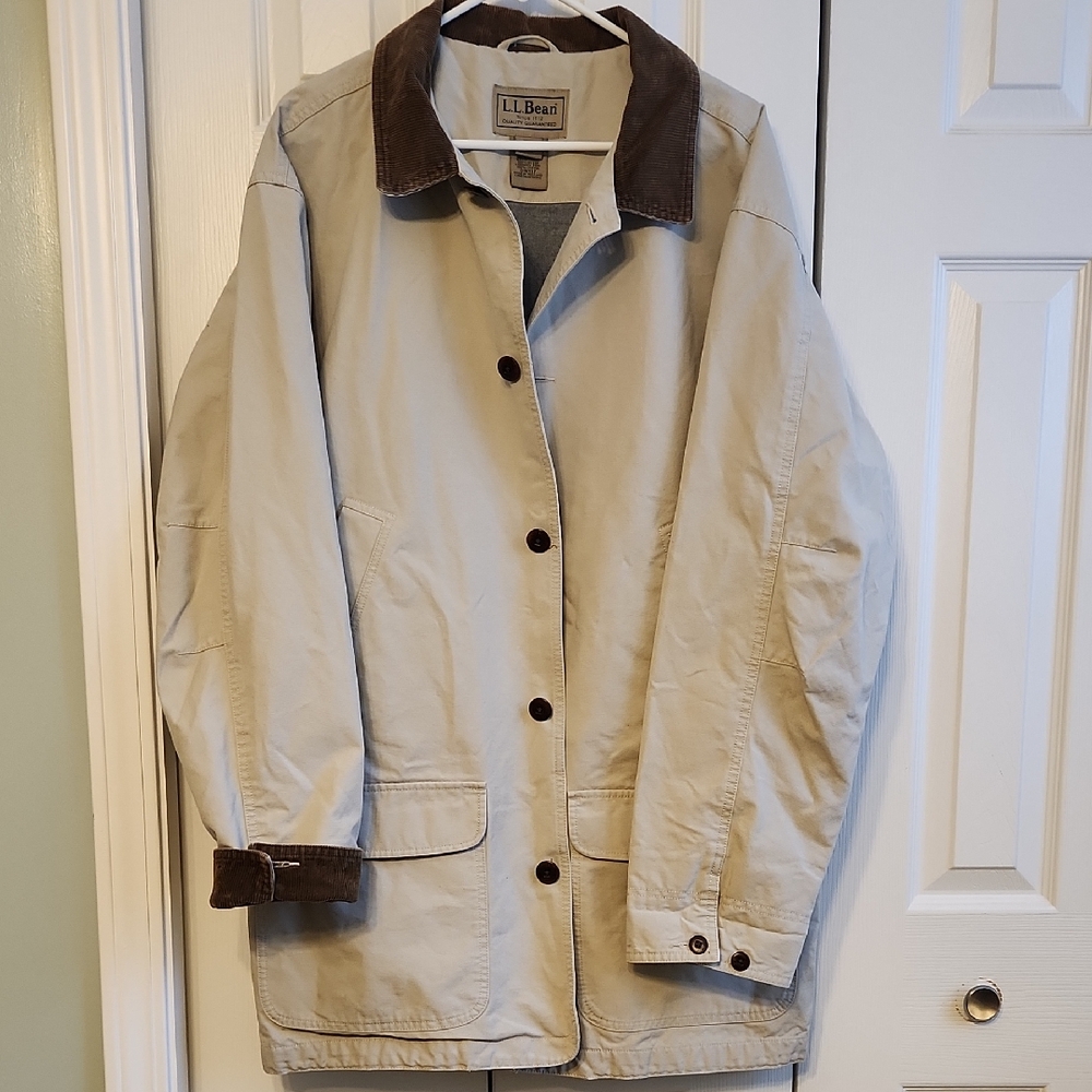 L.L. Bean Men's Tan Utility Barn Jacket with Brown Corduroy Trim Size XLT